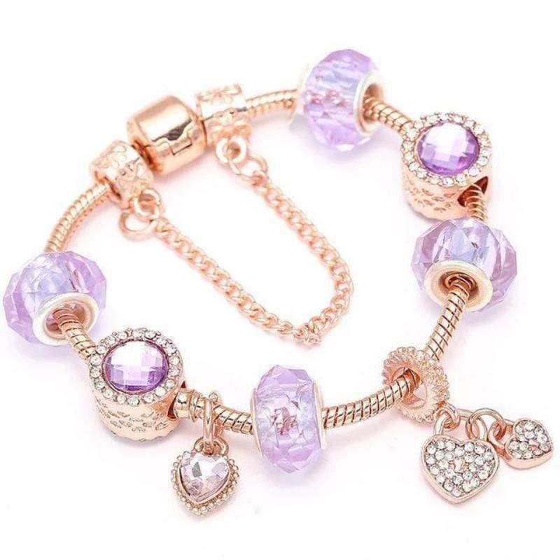 Heart Charms Bracelet Charm Unique Leather Bracelets Rose Gold 16cm 