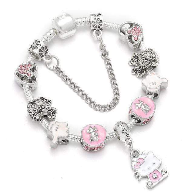 Kids Kitten Bracelet Charm Unique Leather Bracelets Silver/A27 16cm 