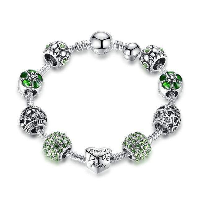 Silver Charm Bracelet Charm Unique Leather Bracelets Green 20cm 