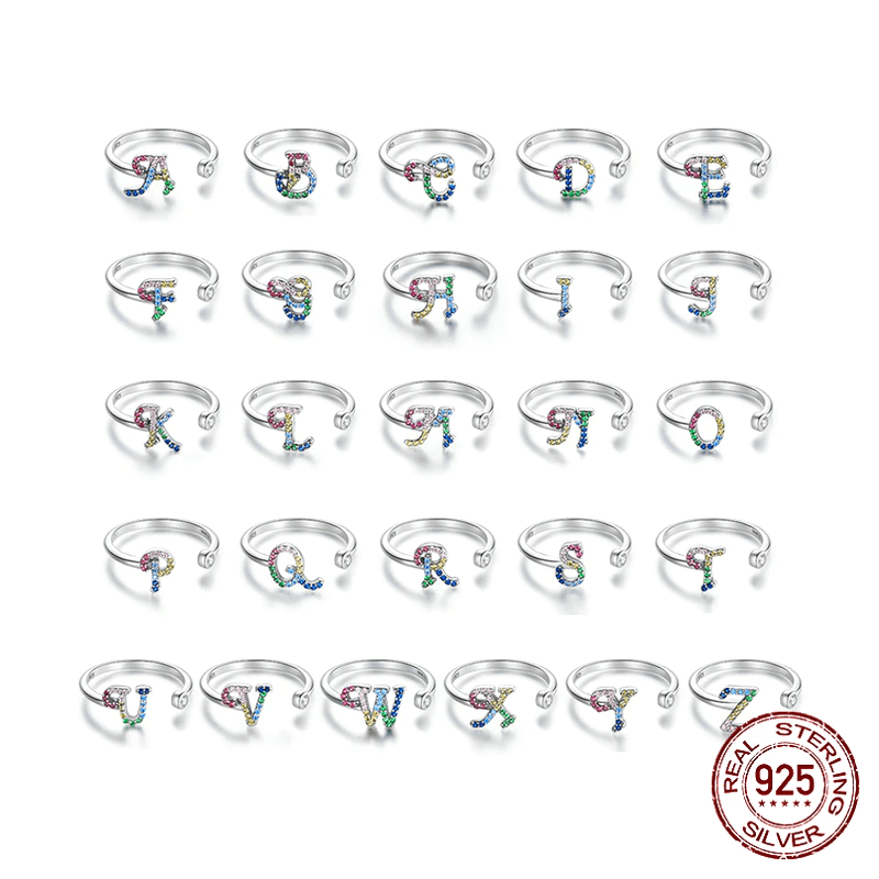 Letter Ring Stackable Adjustable Size Rings Unique Leather Bracelets   