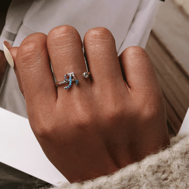 Letter Ring Stackable Adjustable Size Rings Unique Leather Bracelets   