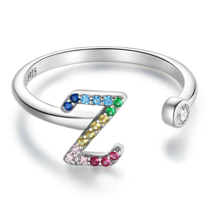 Letter Ring Stackable Adjustable Size Rings Unique Leather Bracelets Silver/Z  