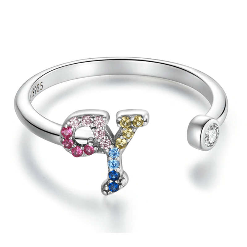 Letter Ring Stackable Adjustable Size Rings Unique Leather Bracelets Silver/Y  