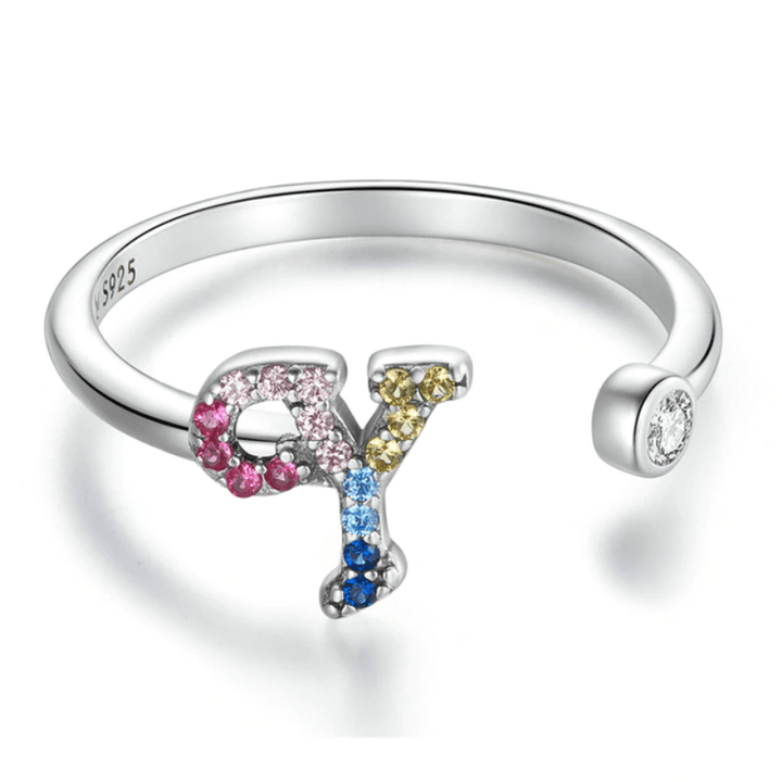 Letter Ring Stackable Adjustable Size Rings Unique Leather Bracelets Silver/Y  