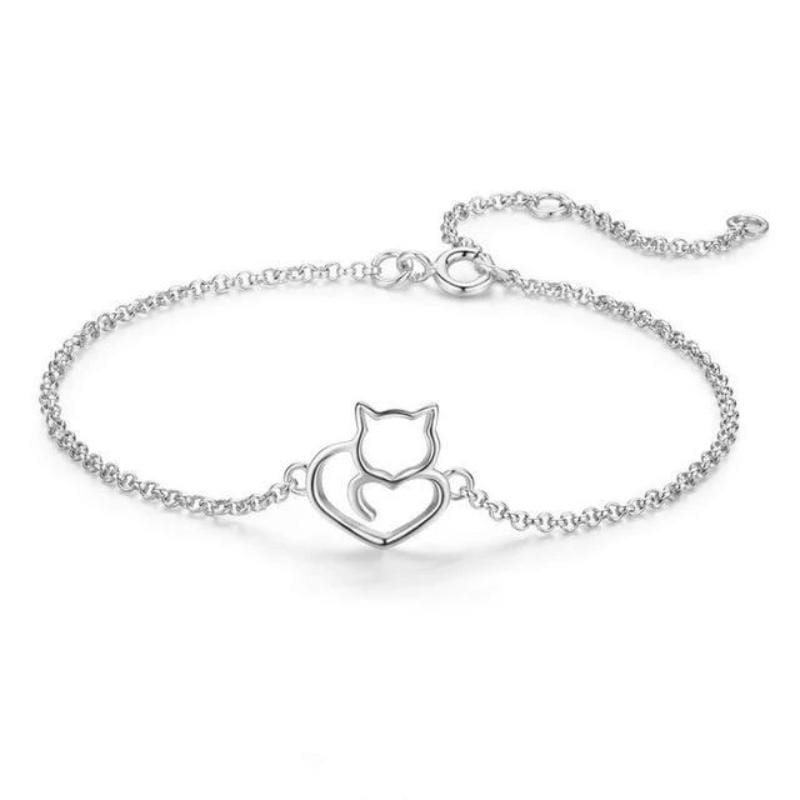 Cats Love Heart Bracelet Tennis Unique Leather Bracelets Silver  