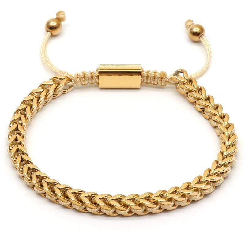 The Camille Hand Woven Womens Bracelets Beaded Unique Leather Bracelets 18cm Gold/White 