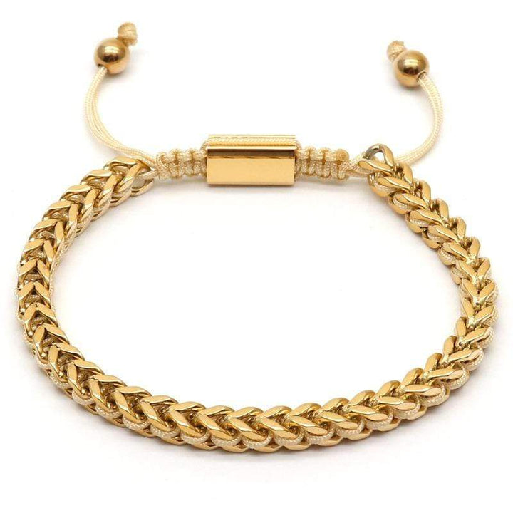 The Camille Hand Woven Womens Bracelets Beaded Unique Leather Bracelets 18cm Gold/White 